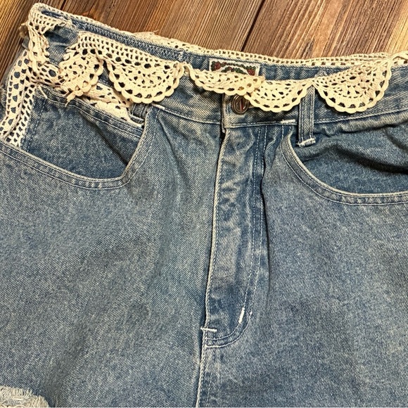 Vintage 90s Zip Code High Waist Lace Patchwork Jeans Size 9/10 Boho Chic - Picture 3 of 16